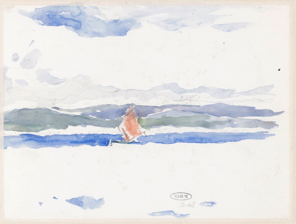 Vista al mar con barco (?) de Carel Nicolaas Storm van 