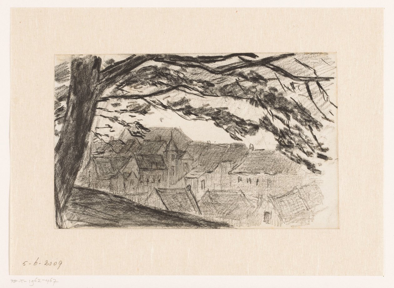Vista de la ciudad de Kleve con un árbol en primer plano de Carel Nicolaas Storm van 