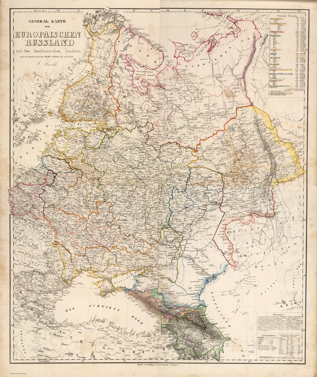 Mapa general de la Rusia europea y las tierras caucásicas de Carl Flemming