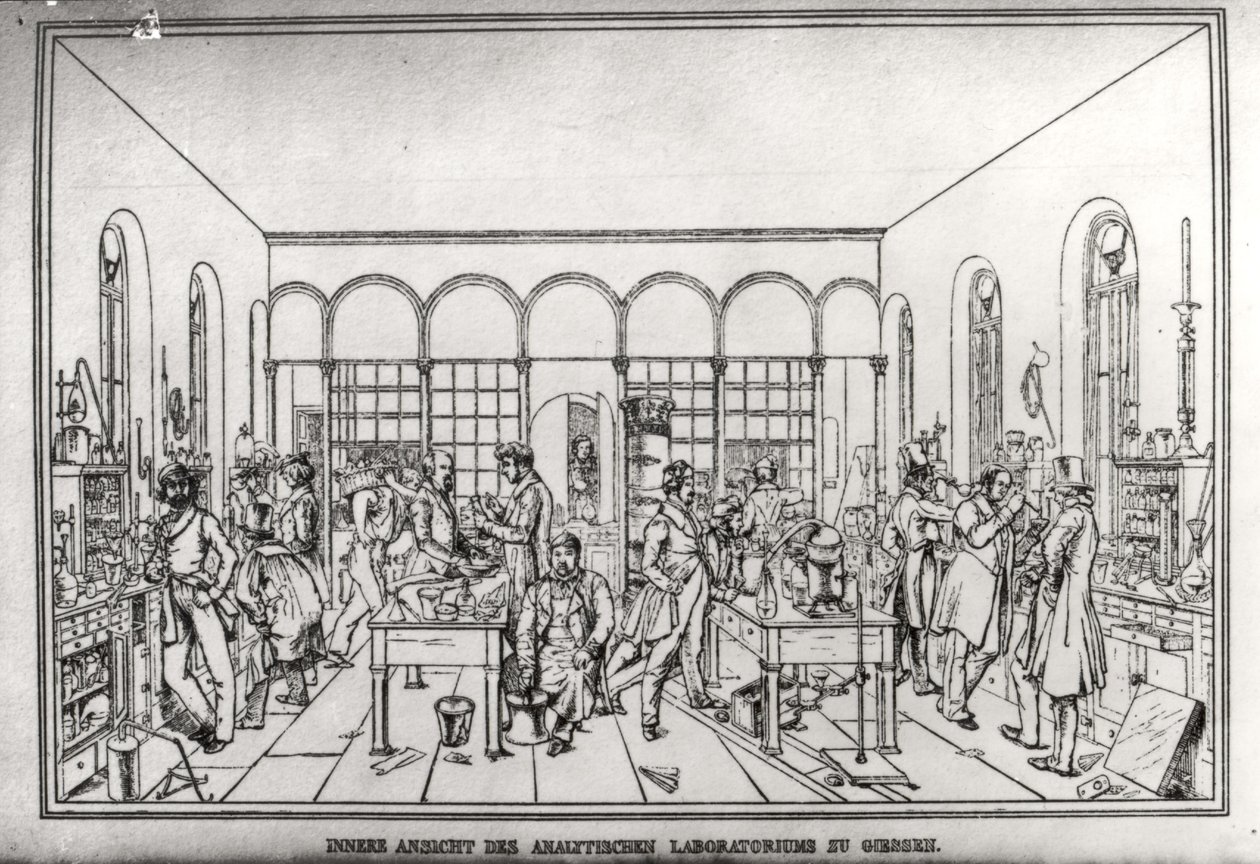 Vista del laboratorio de química del Barón Justus von Liebig (1803-73) en Giessen de Carl Friedrich Wilhelm Trautschold