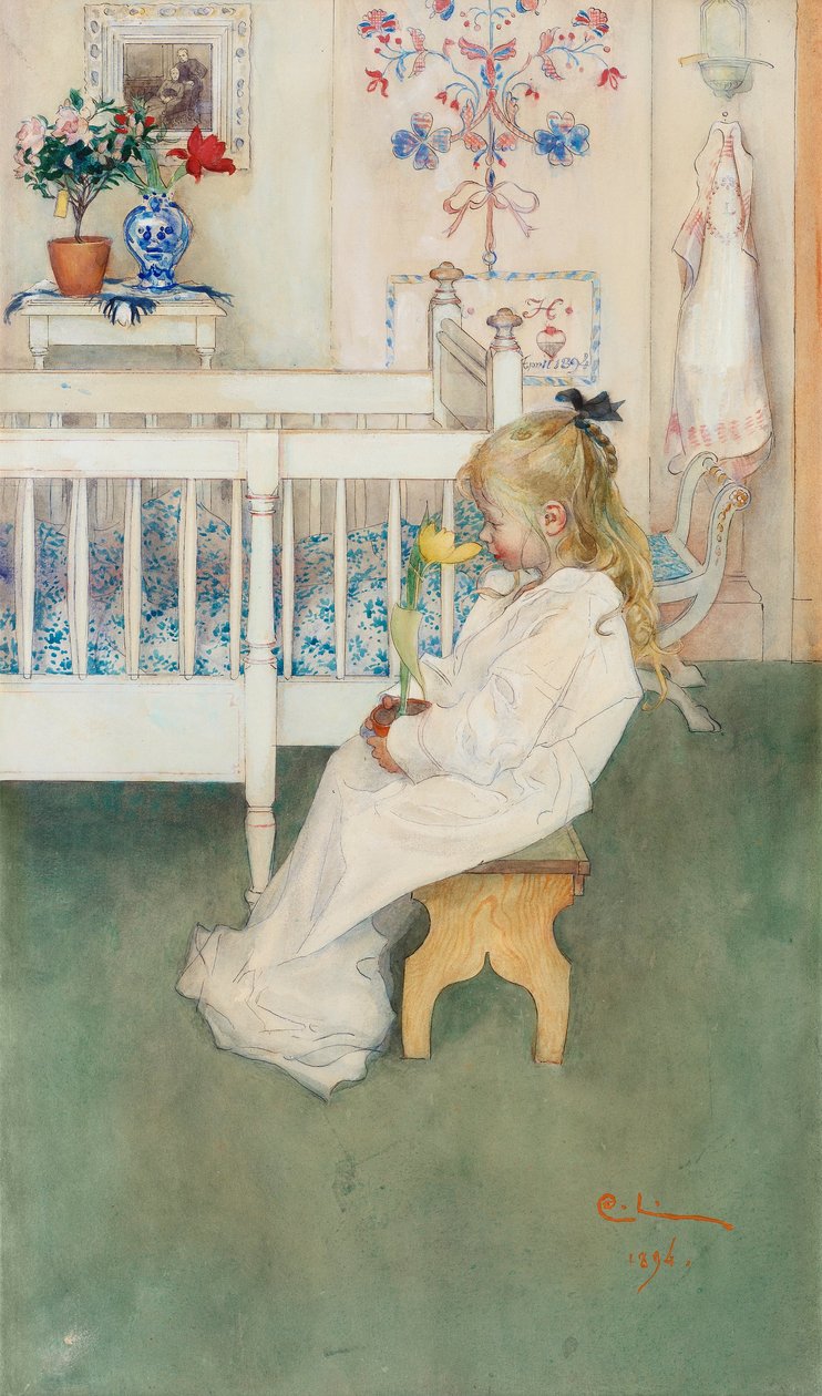 Lisbeth con tulipán amarillo de Carl Larsson
