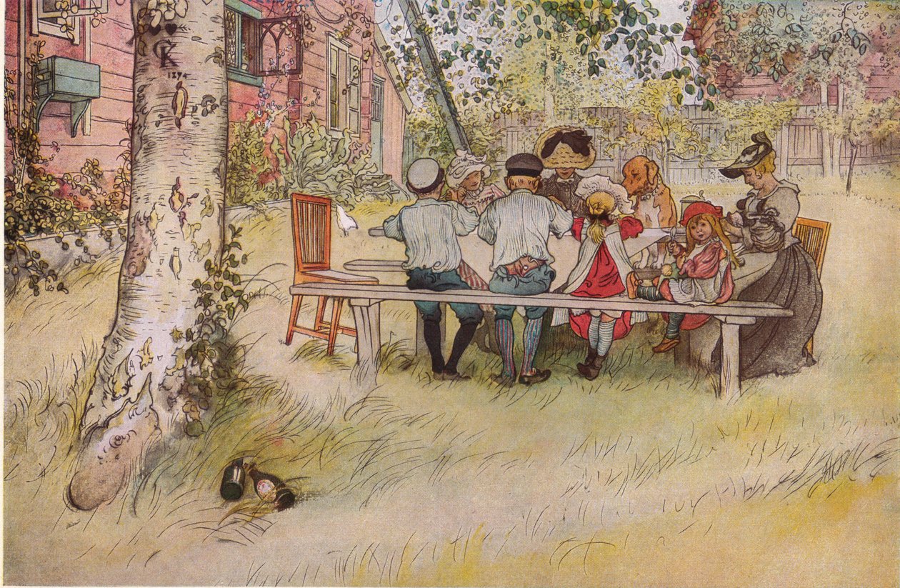 Desayuno bajo el gran abedul de Carl Larsson