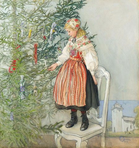 Decorando el árbol de Carl Larsson