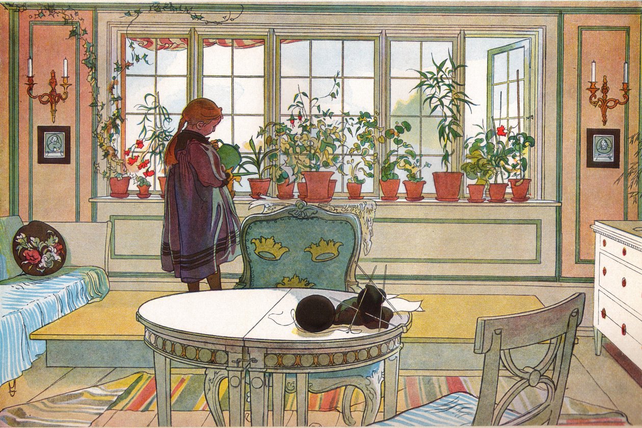 Flores en el alféizar de Carl Larsson