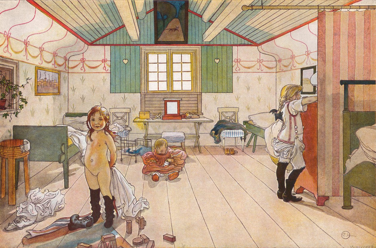 En el dormitorio de las niñas de Carl Larsson