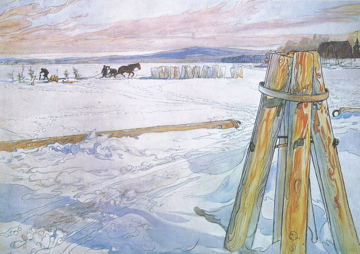 Johan trajo a Brunte (caballo) para recoger bloques de hielo de Carl Larsson