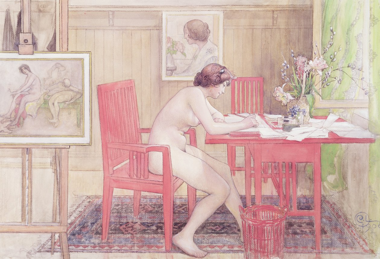 Modelos Escribiendo Postales de Carl Larsson