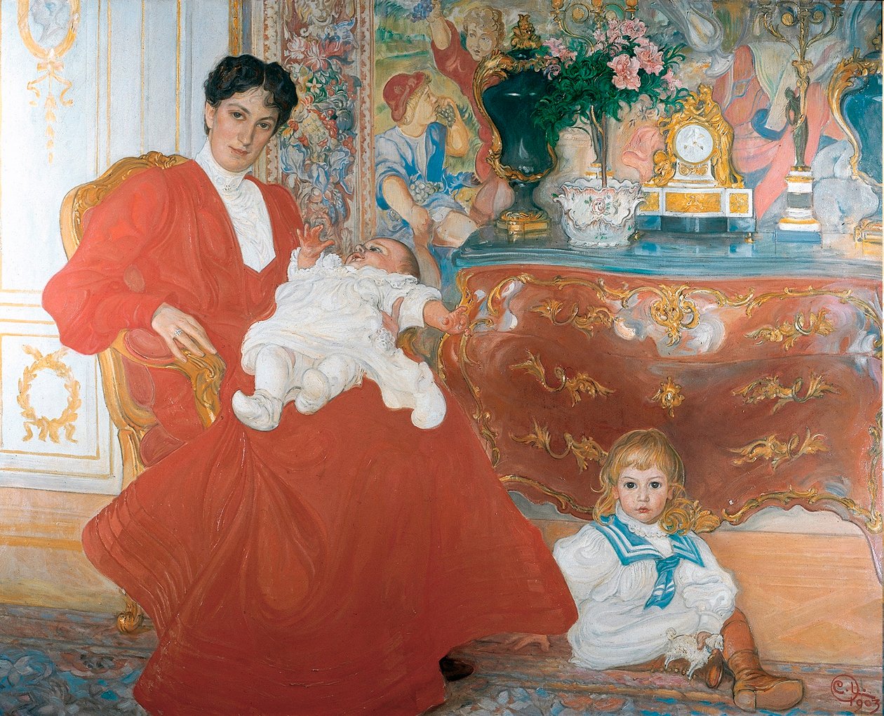 La señora Dora Lamm y sus dos hijos mayores de Carl Larsson