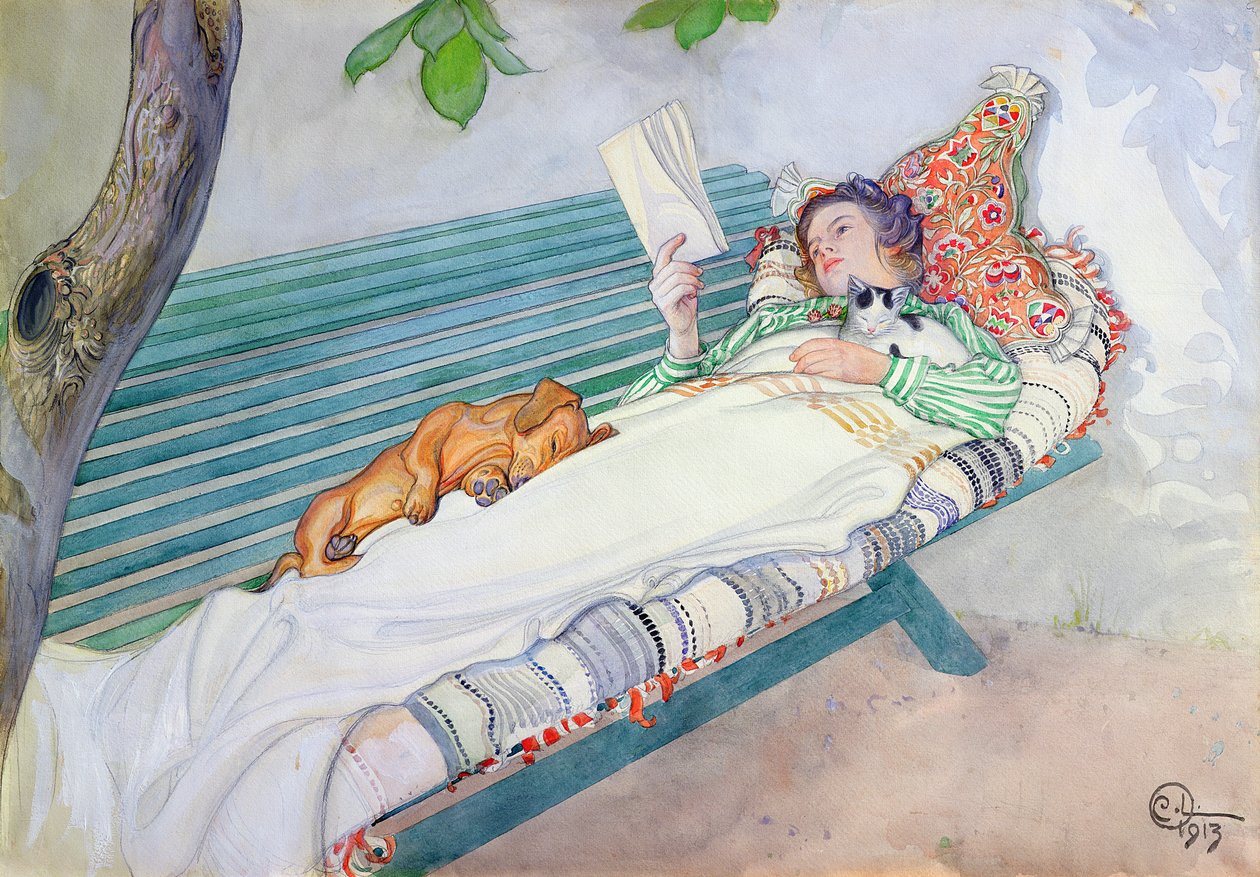 Mujer acostada en un banco, 1913 de Carl Larsson
