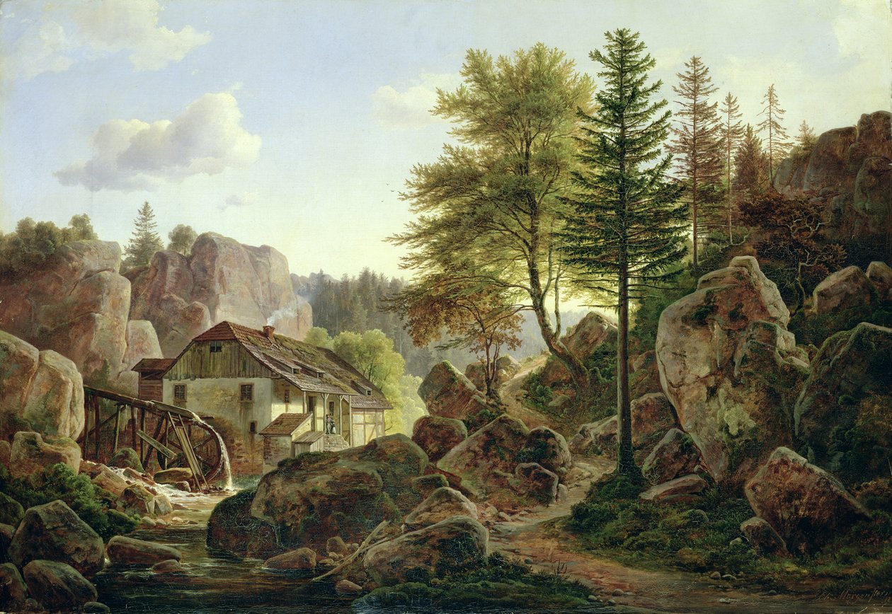 Un Molino de Agua en los Vosgos cerca de Ribanville, 1836 de Carl Morgenstern