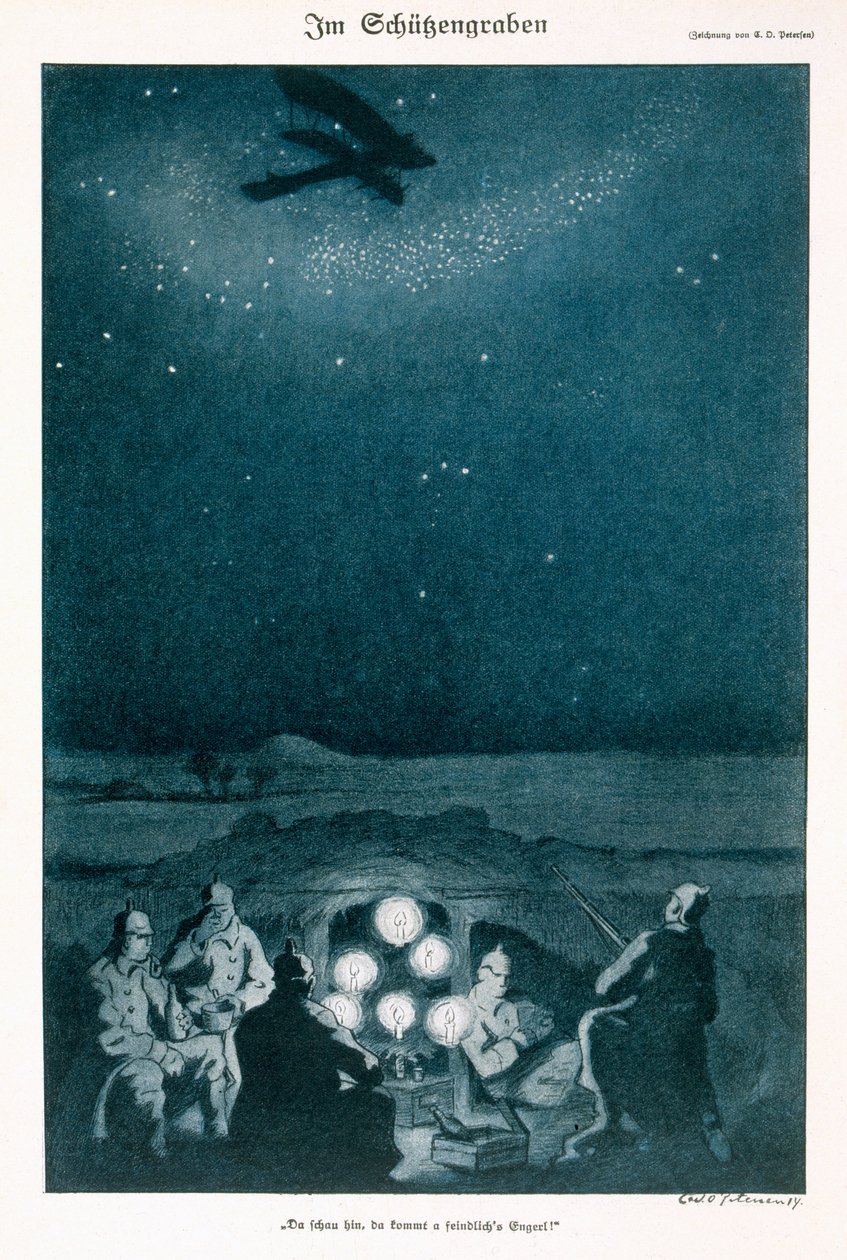 En las trincheras, ilustración de una revista alemana, Simplicissimus, c.1915 de Carl Olof Petersen