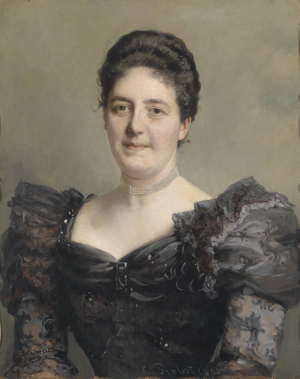 Retrato de dama con vestido negro de volantes de Carl Probst