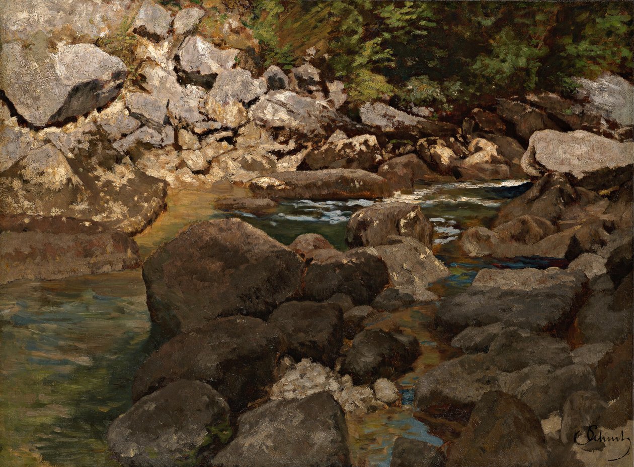 Arroyo de montaña con rocas de Carl Schuch
