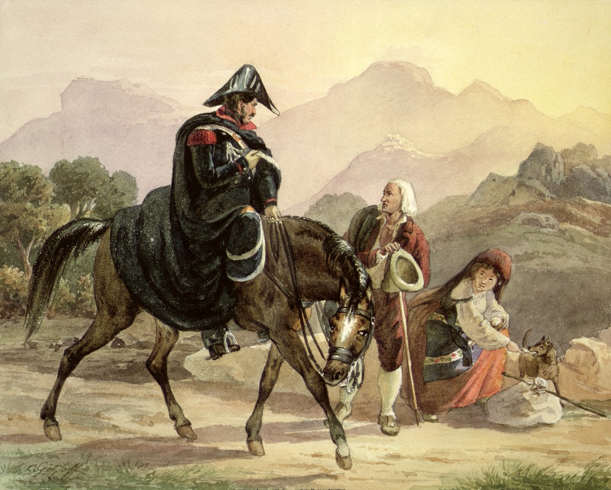 Policía montado italiano con gente rural, c.1830 de Carl Wilhelm Goetzloff