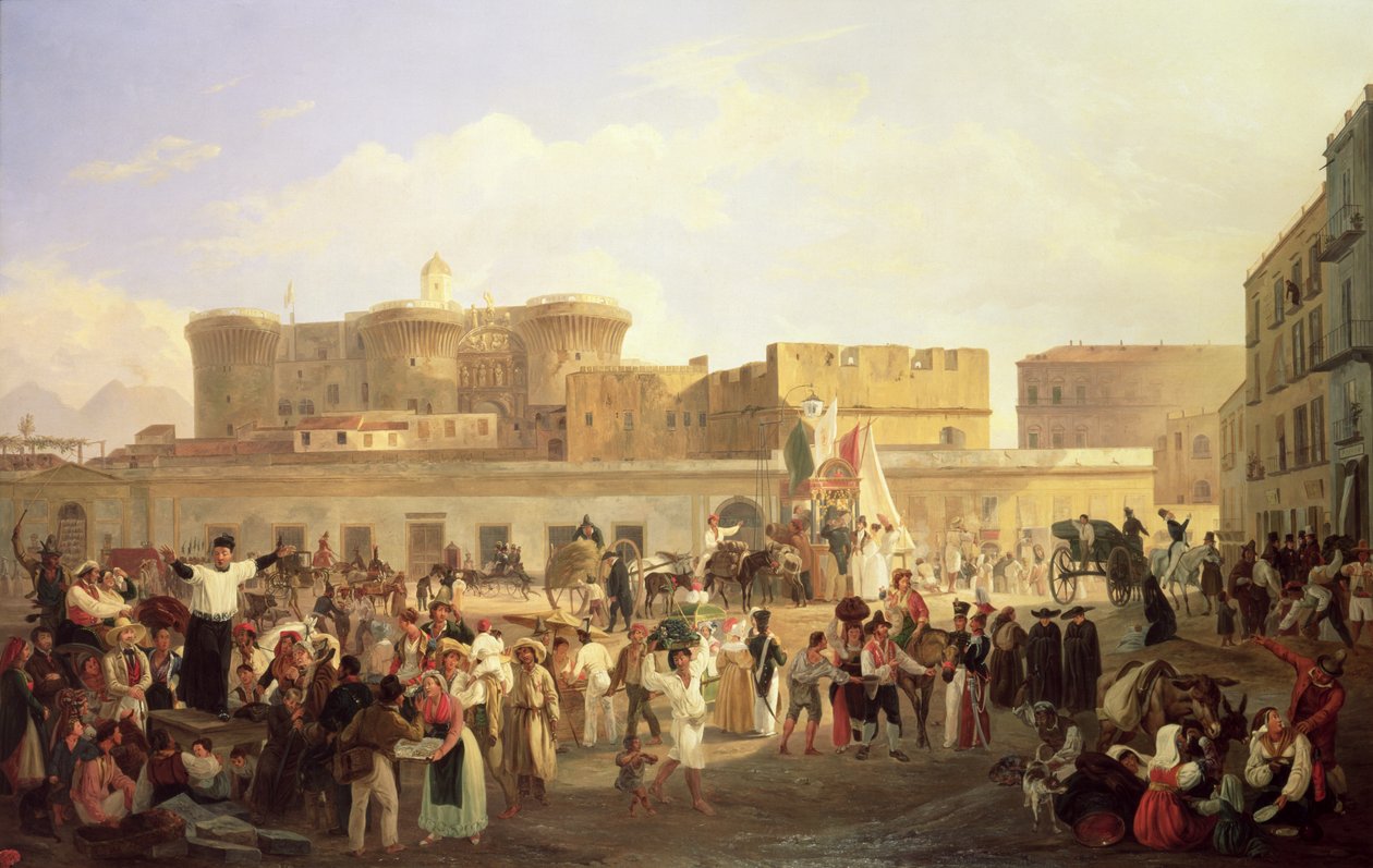 Vida Popular Napolitana en el Largo di Castello, c.1850 de Carl Wilhelm Goetzloff