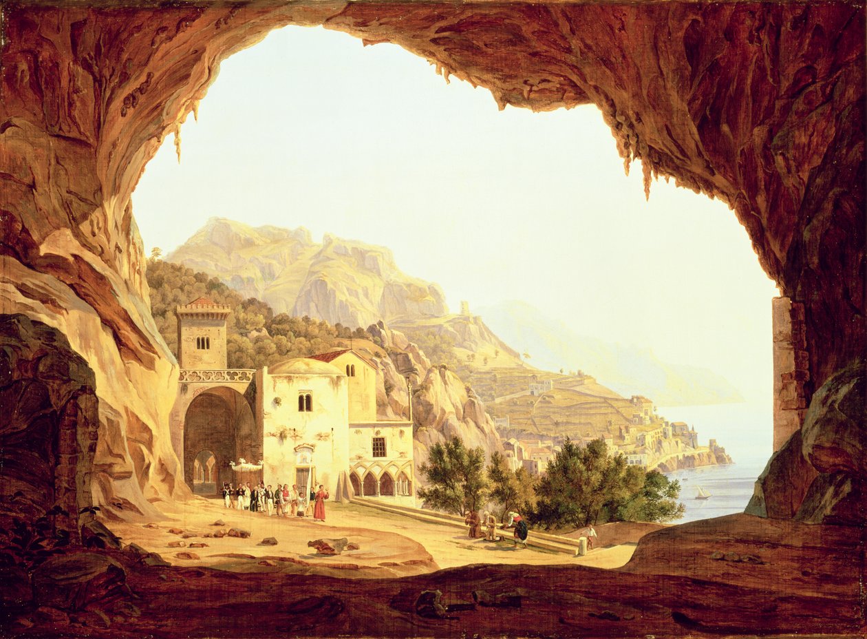 Vista desde una gruta sobre la costa de Amalfi, c.1842 de Carl Wilhelm Goetzloff