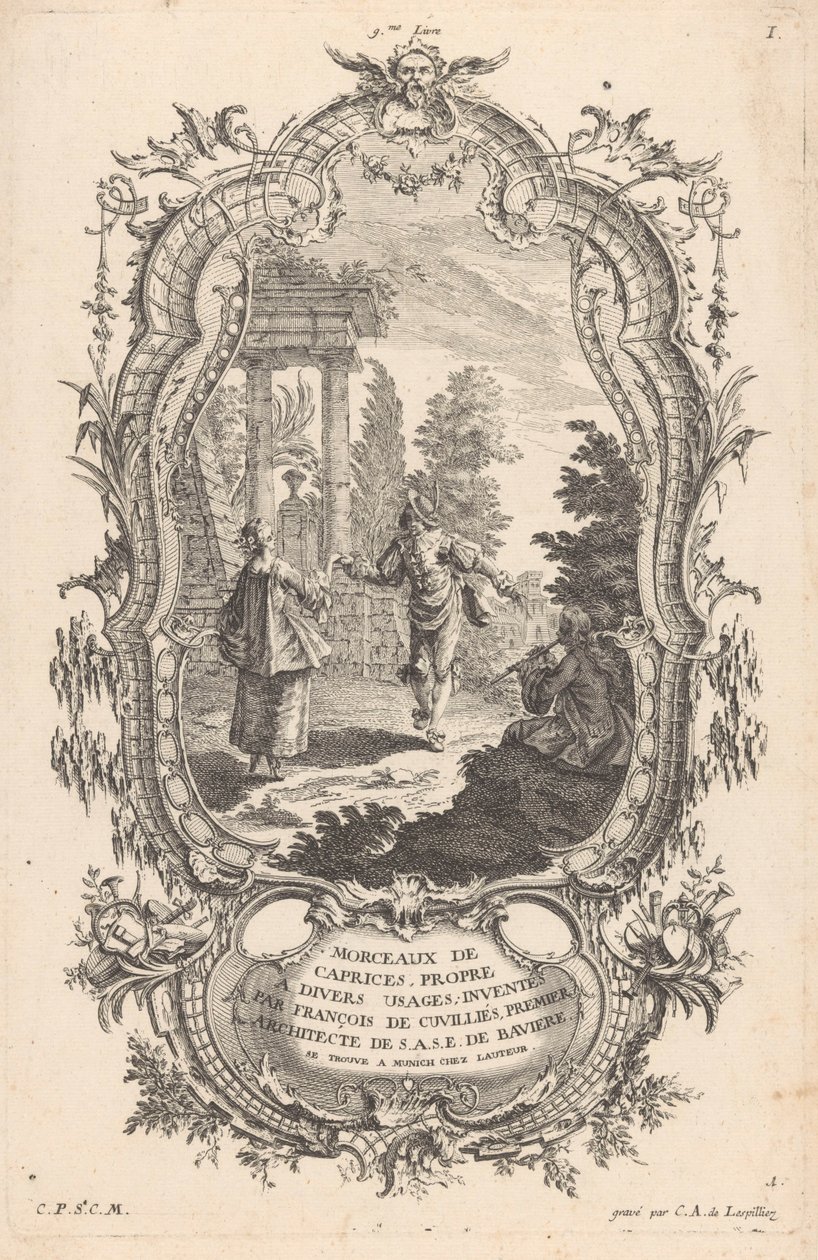 pareja bailando Figuras en paisajes (título de la serie) 9me Livre I Morceaux De Caprices, Propre A Divers Usages (título de la serie sobre el objeto) de Carl Albert von Lespilliez