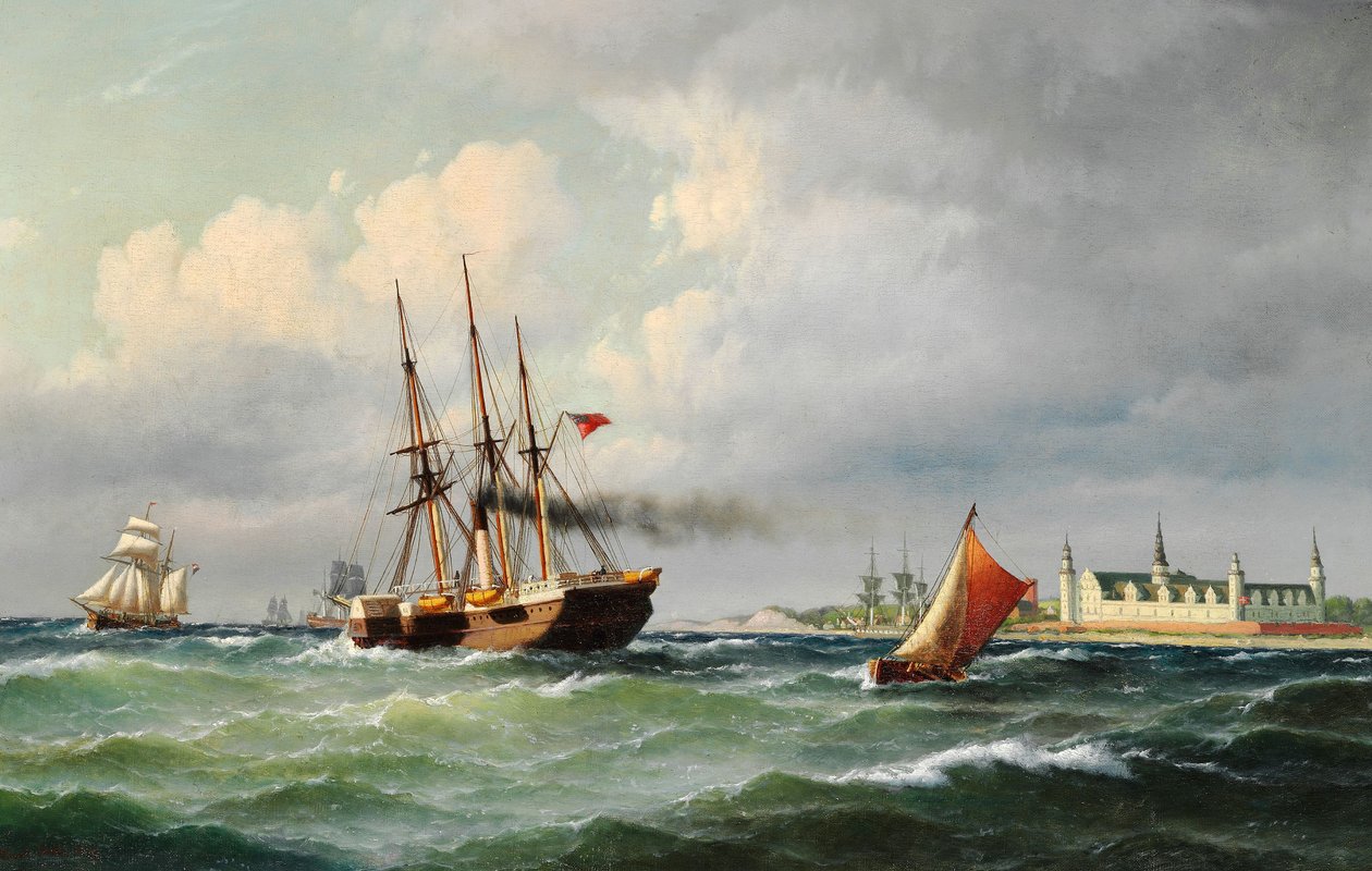 Danés: Paisaje marino frente a Kronborg con numerosos barcos y un barco piloto Paisaje marino frente a Kronborg con numerosos barcos y un barco piloto de Carl Bille