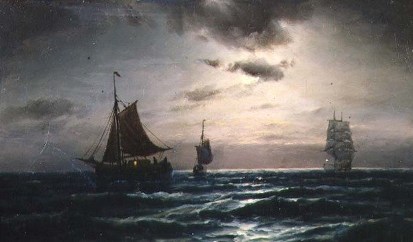 Embarcaciones en Aguas Iluminadas por la Luna de Carl Bille