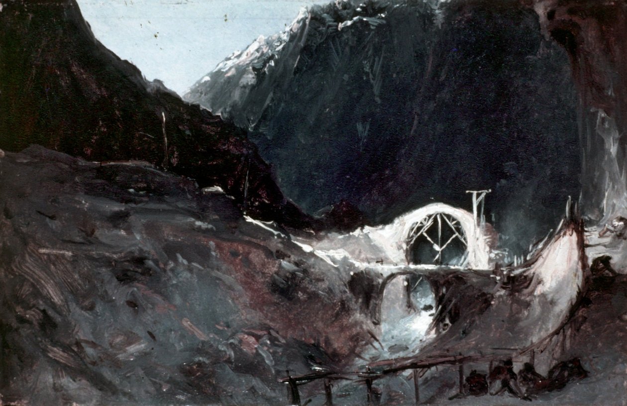 Alemán: Bau der Teufelsbrücke Construcción del Puente del Diablo de Carl Blechen