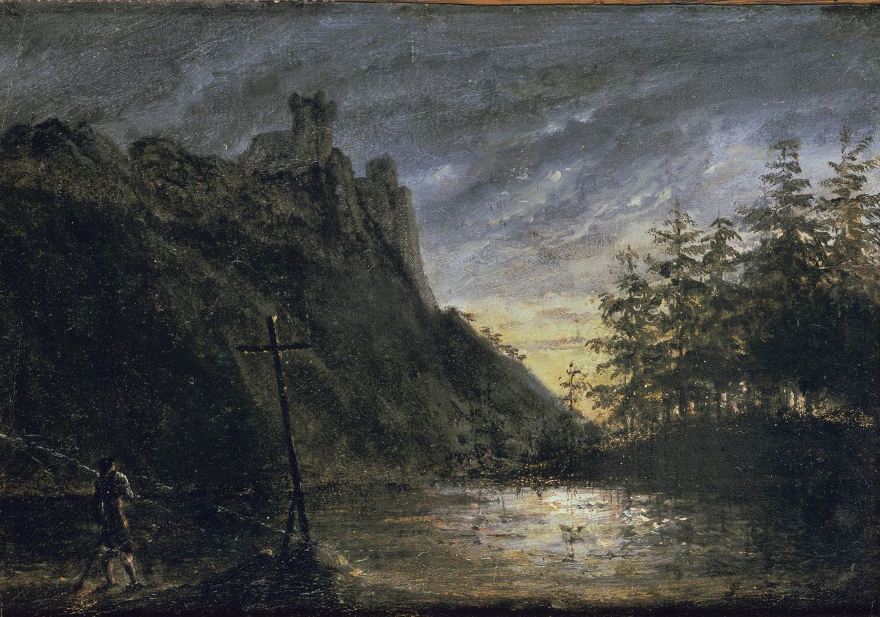El castillo de Knight junto al estanque de los abetos de Carl Blechen