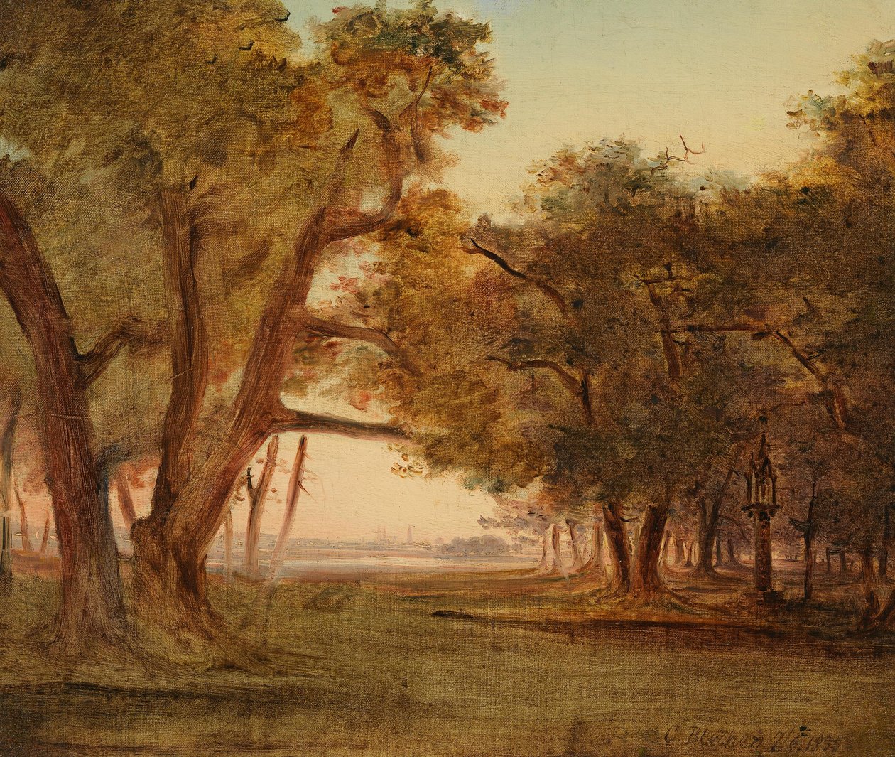 Paisaje forestal al amanecer de Carl Blechen