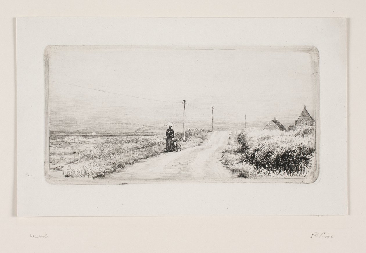 Camino rural con dama de paseo. Tarde soleada de Carl Bloch