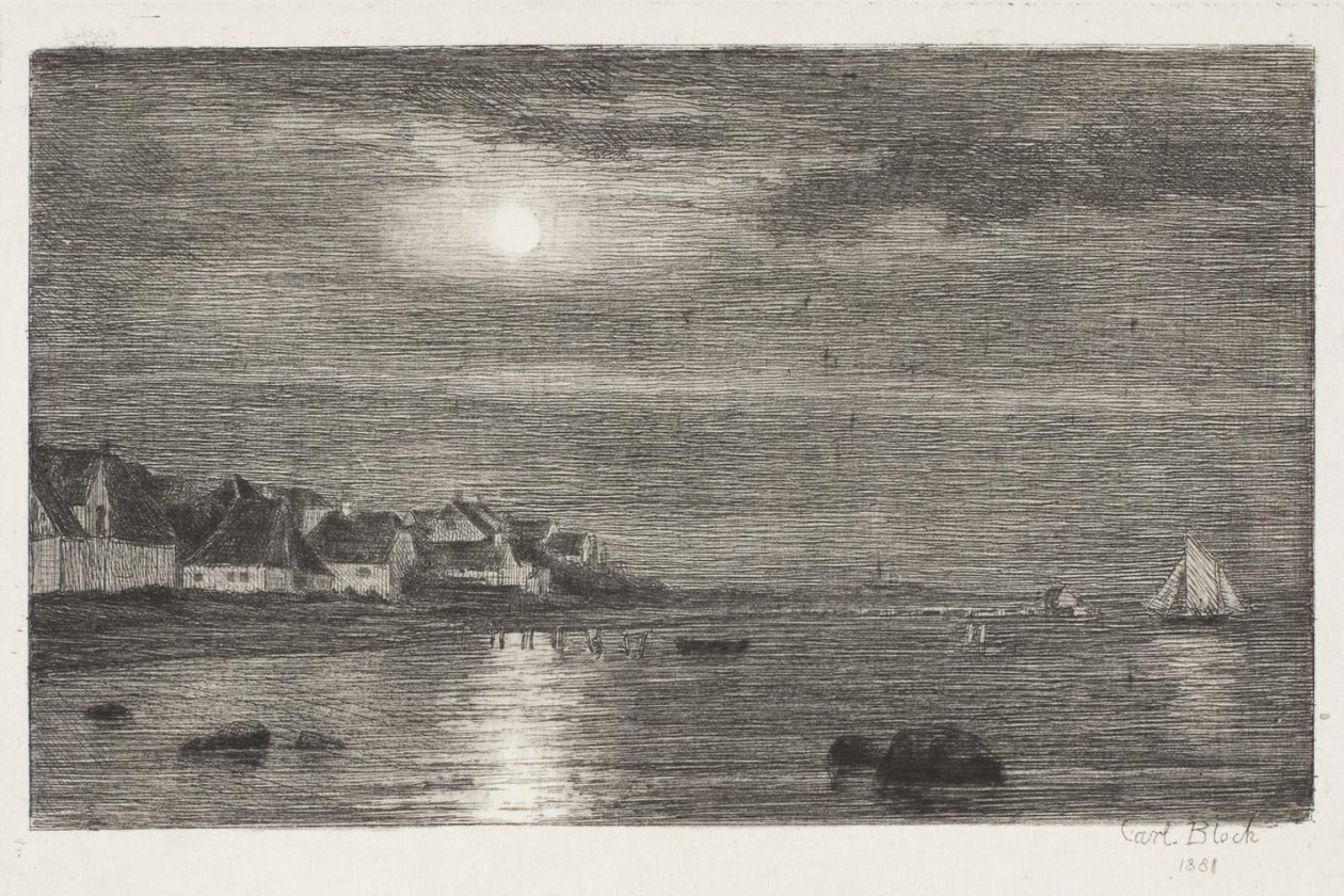 Paisaje costero en Hellebæk. Luz de luna de Carl Bloch