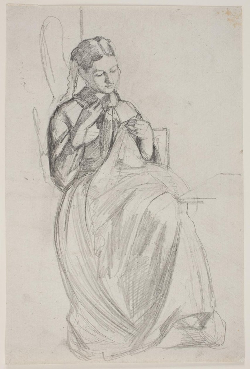 Niña cosiendo (esposa del artista) de Carl Bloch