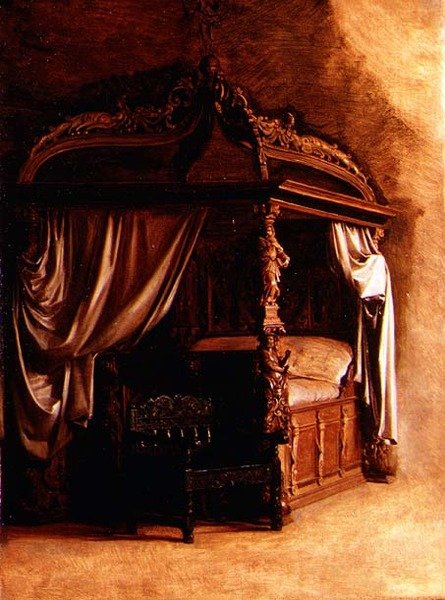 La cama real del rey Christian IV de Dinamarca (1577-1648) de Carl Bloch