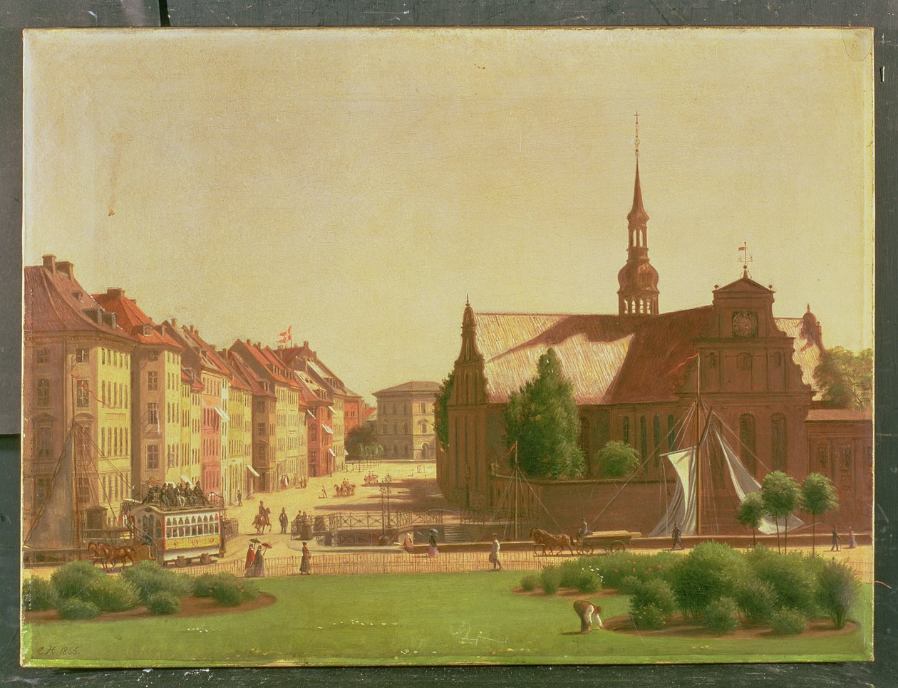 La Plaza del Palacio y Holmens Kirke, desde una ventana en el Castillo de Christiansborg, en Copenhague, 1866 de Carl Christian Constantin Hansen