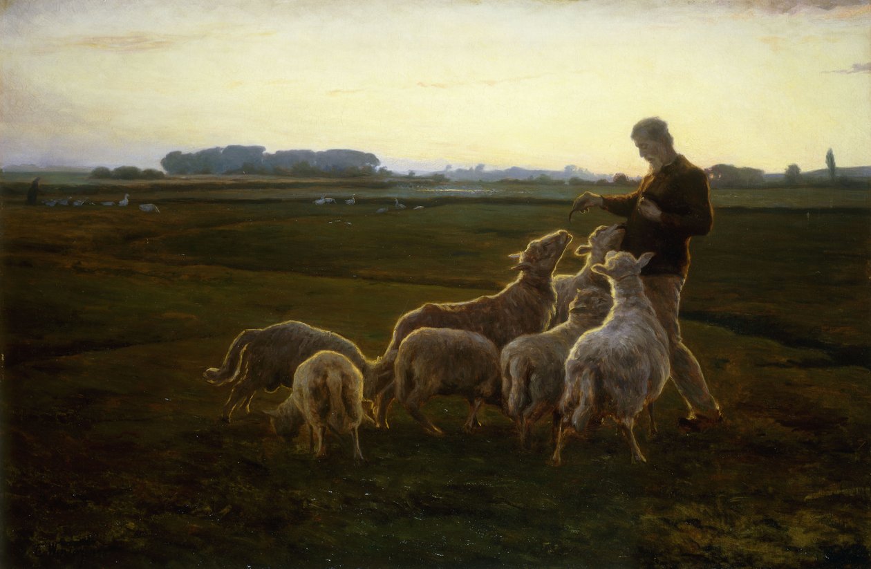 Un pastor y sus ovejas con gansos más allá, 1896 de Carl Christian Ferdinand Wentorf