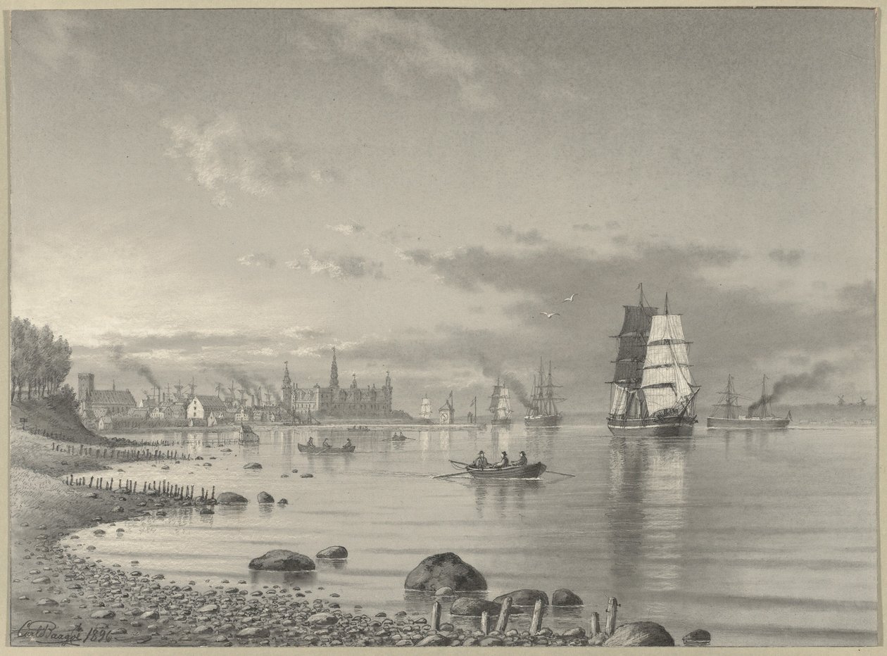 Embarcaciones en el Oresund con Helsingor y el Castillo de Kronborg en la Distancia de Carl Emil Baagoe