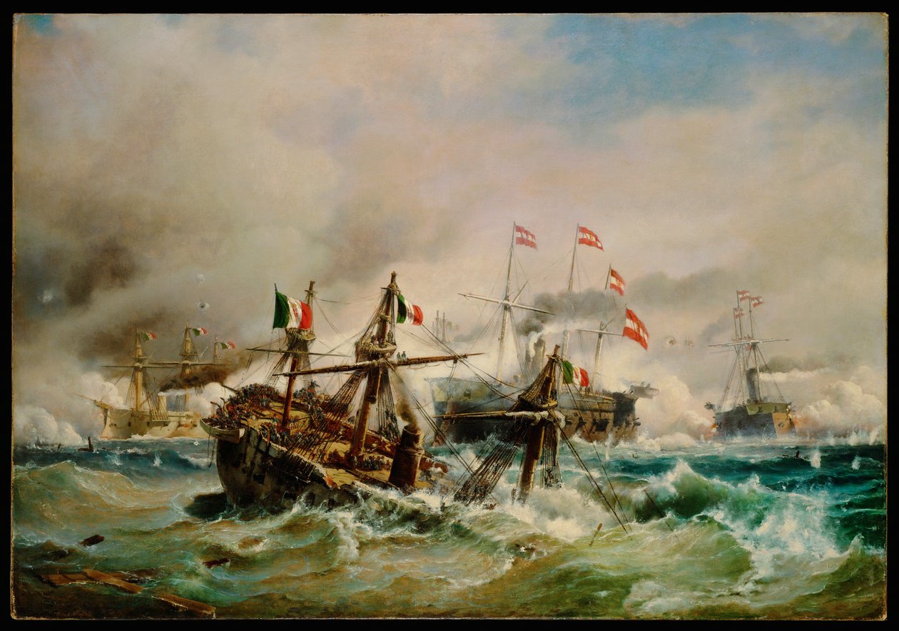 Lissa batalla naval ... (pintura sobre lienzo) de Carl Frederik Sørensen