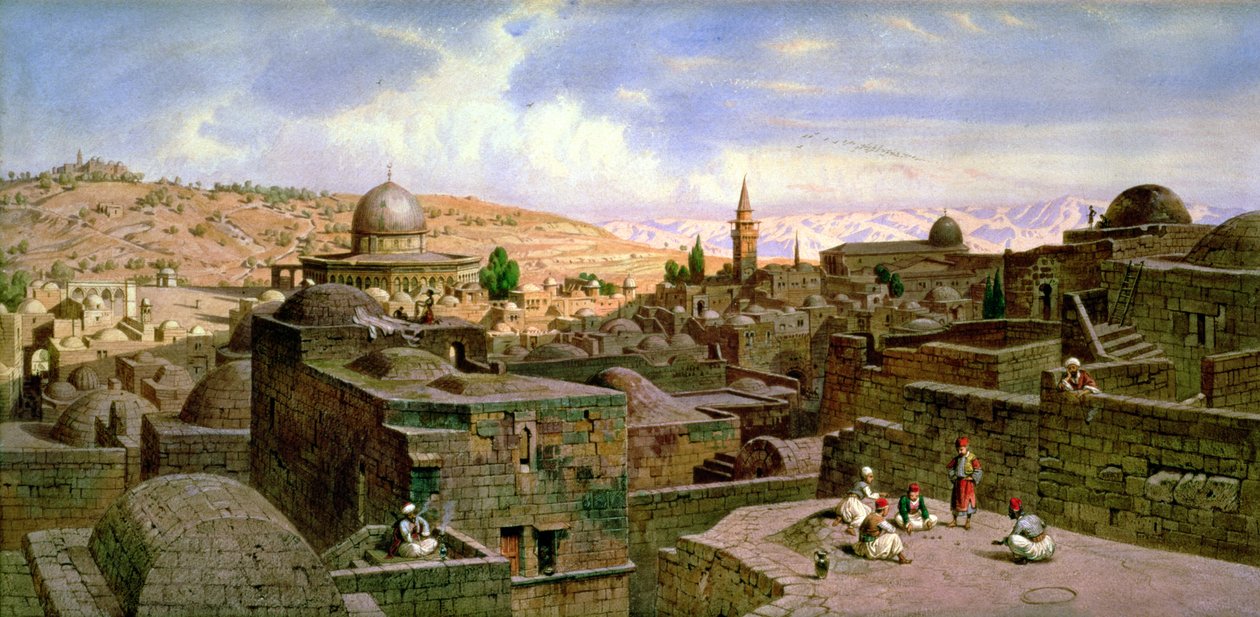 Una vista de Jerusalén, con la Cúpula de la Roca Sagrada, 1864 de Carl Friedrich Heinrich Werner