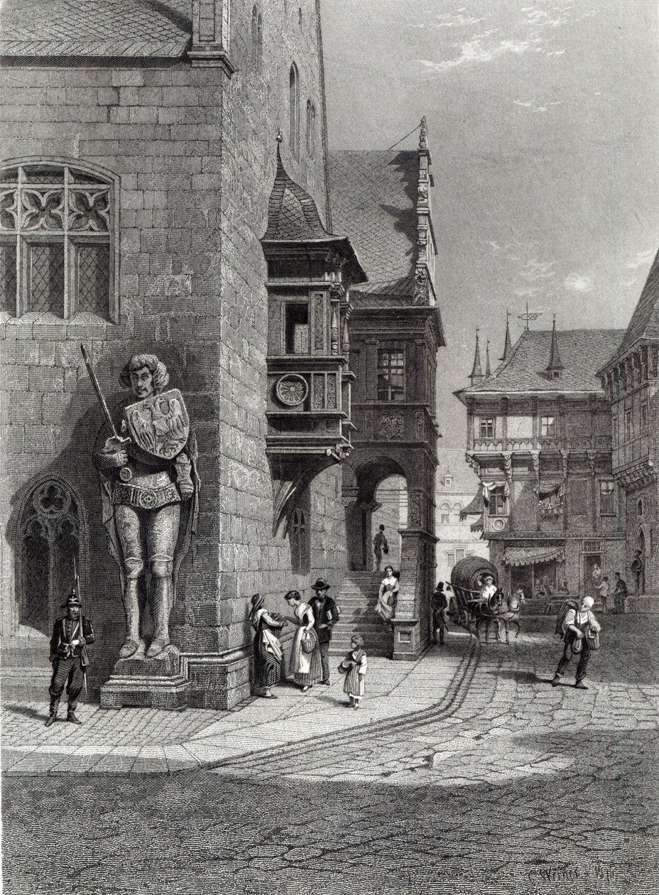 Ayuntamiento, Halberstadt, grabado por E. Joubert, impreso por Cassell & Company Ltd (grabado) de Carl Friedrich Heinrich Werner