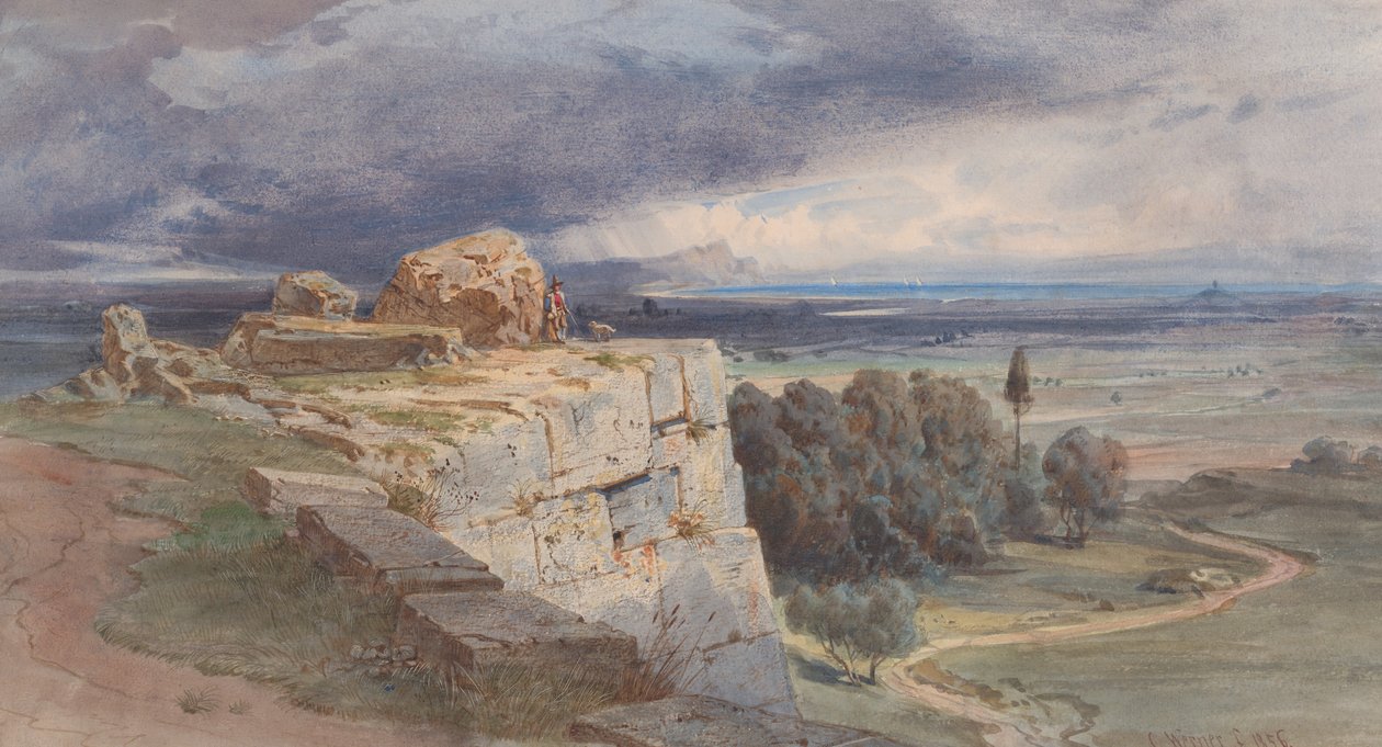 Vista de Norba desde el Norte, hacia San Felice Circeo, 1856 de Carl Friedrich Heinrich Werner