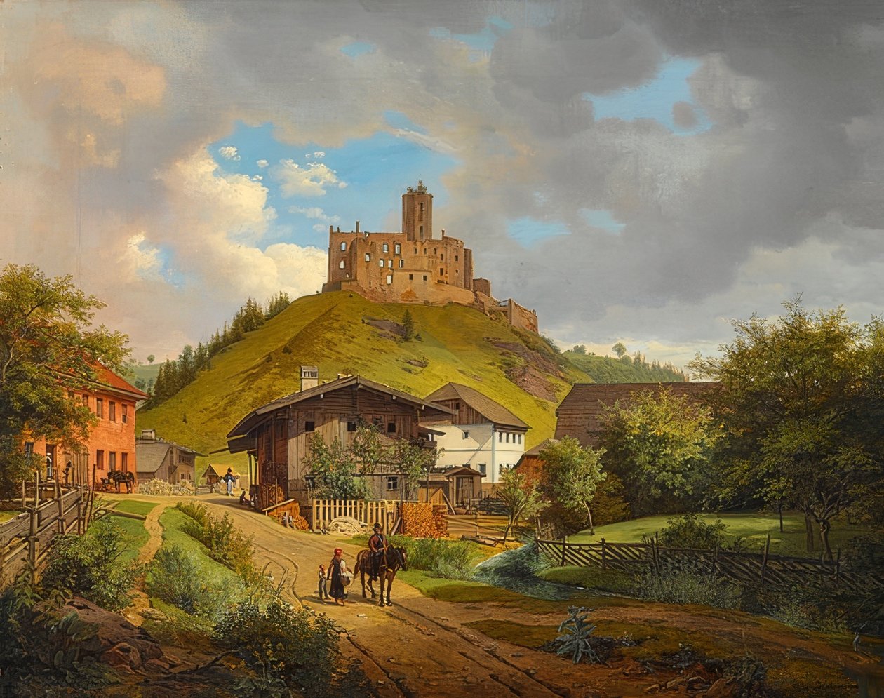 Ruinas del castillo Hilgartsberg y vista de Hofmark en el Danubio, 1829 de Carl Friedrich Heinzmann
