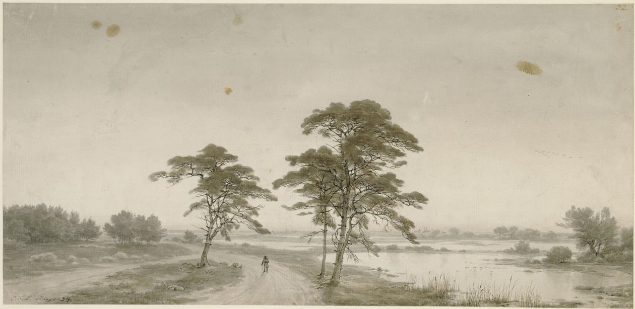 Paisaje llano con caminante de Carl Friedrich Lessing