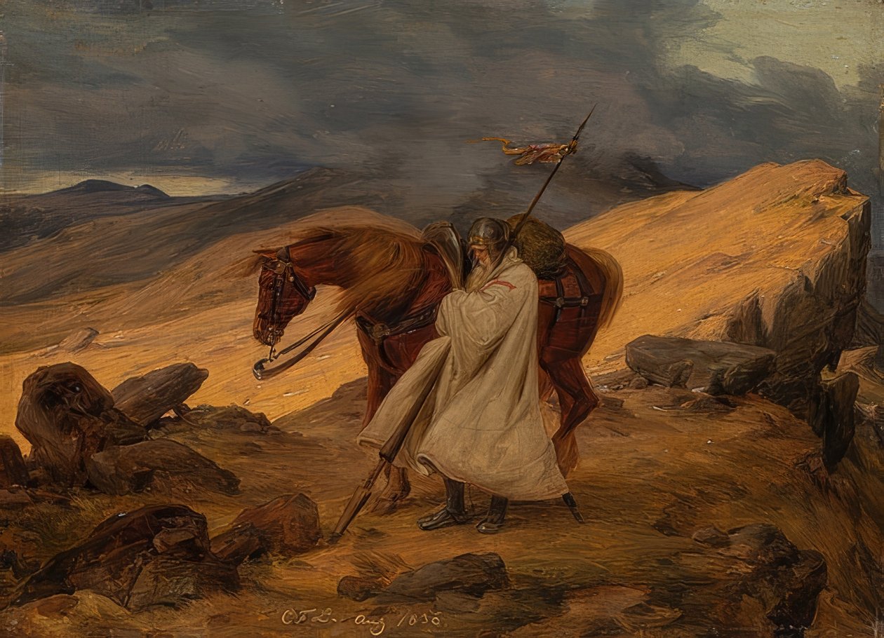 Cruzados en guardia en la montaña de Carl Friedrich Lessing