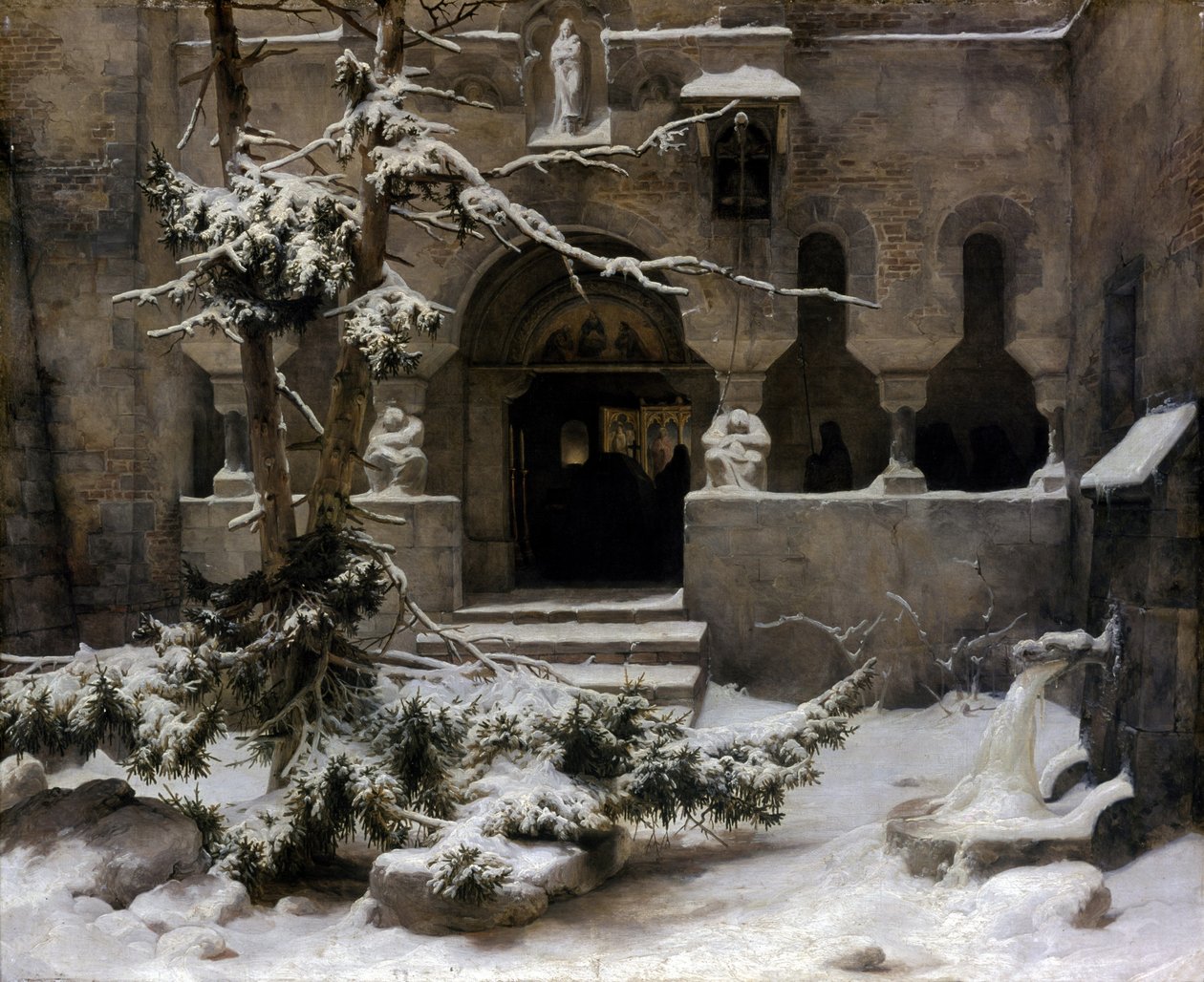 Jardín del monasterio en la nieve de Carl Friedrich Lessing