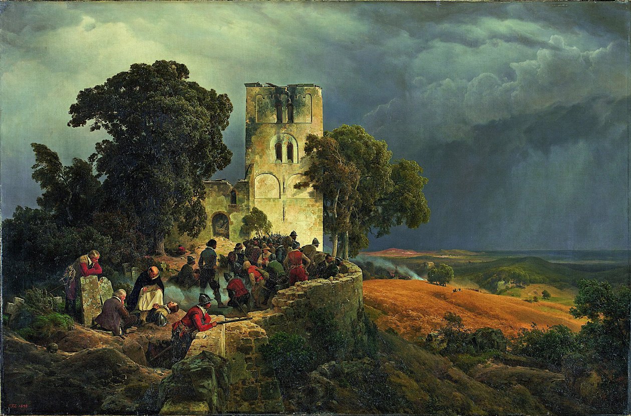 La defensa del asedio de un patio de iglesia durante la Guerra de los Treinta Años, 1848 de Carl Friedrich Lessing