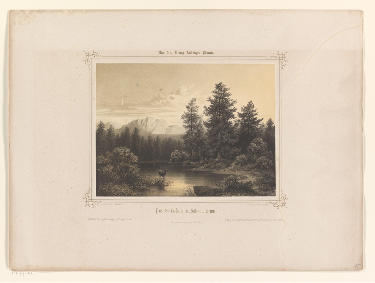 Vista de un agua en Salzkammergut Flus der Gossau im Salzkammergut (título sobre el objeto) Álbum presentado a Luis I de Baviera (título de la serie) Álbum de König-Ludwig (título de la serie) de Carl Friedrich Würthle