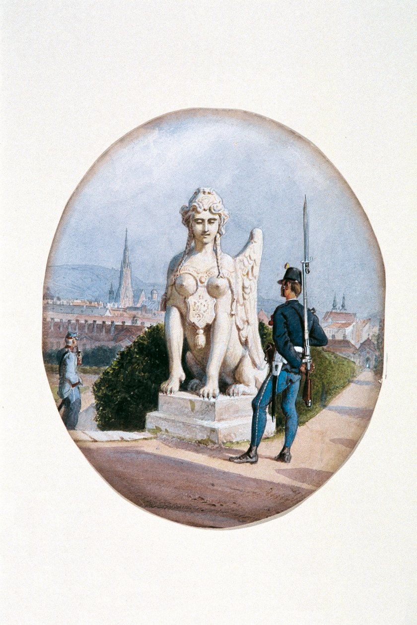 Un soldado de infantería de guardia frente al Alto Belvedere de Carl Goebel d. J.