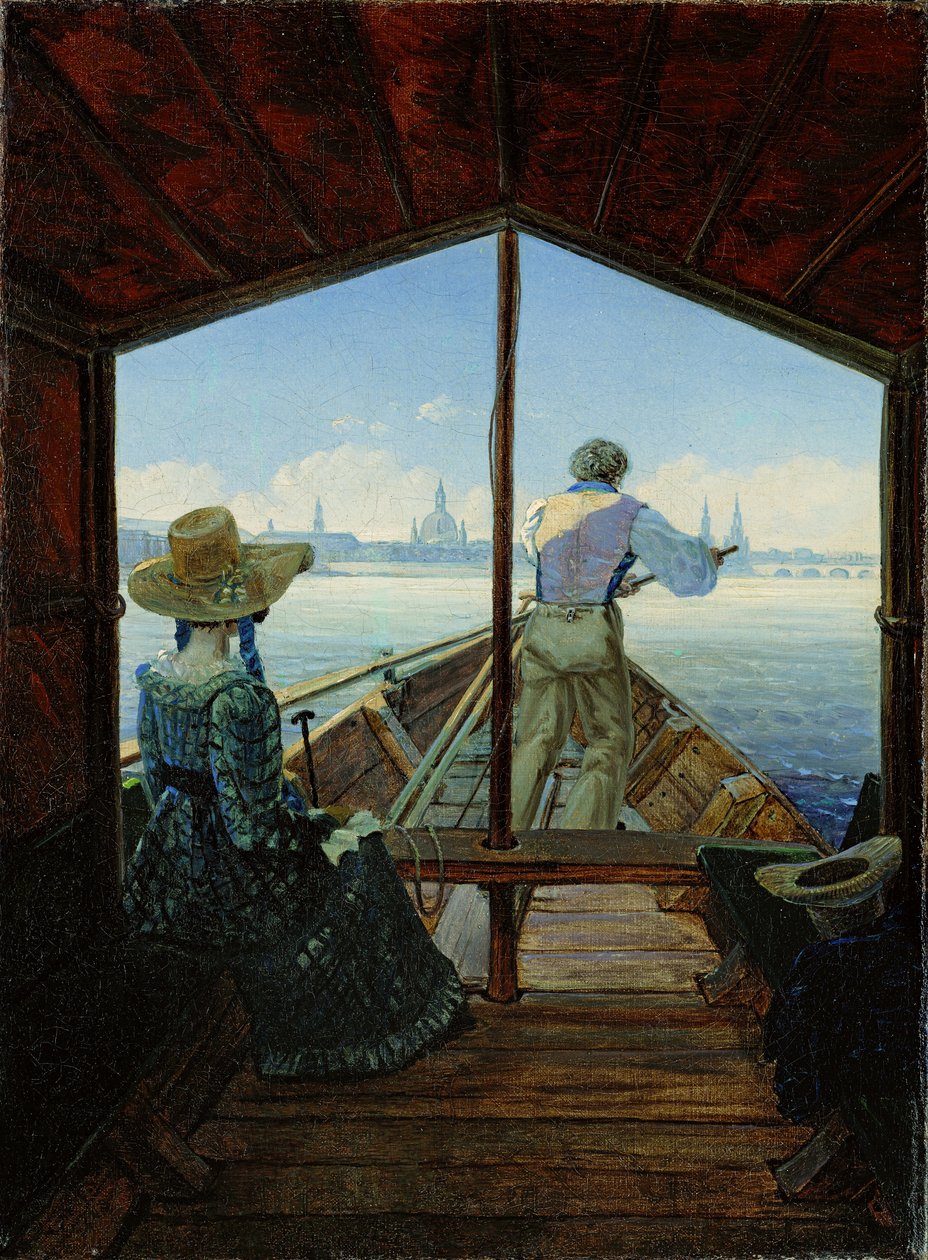 Una góndola en el Elba, cerca de Dresde de Carl Gustav Carus