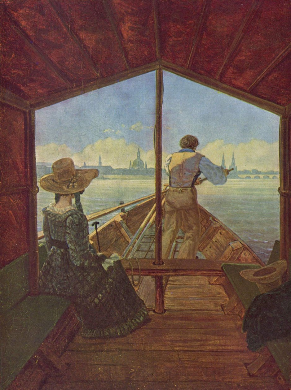 Una góndola en el Elba, cerca de Dresde de Carl Gustav Carus