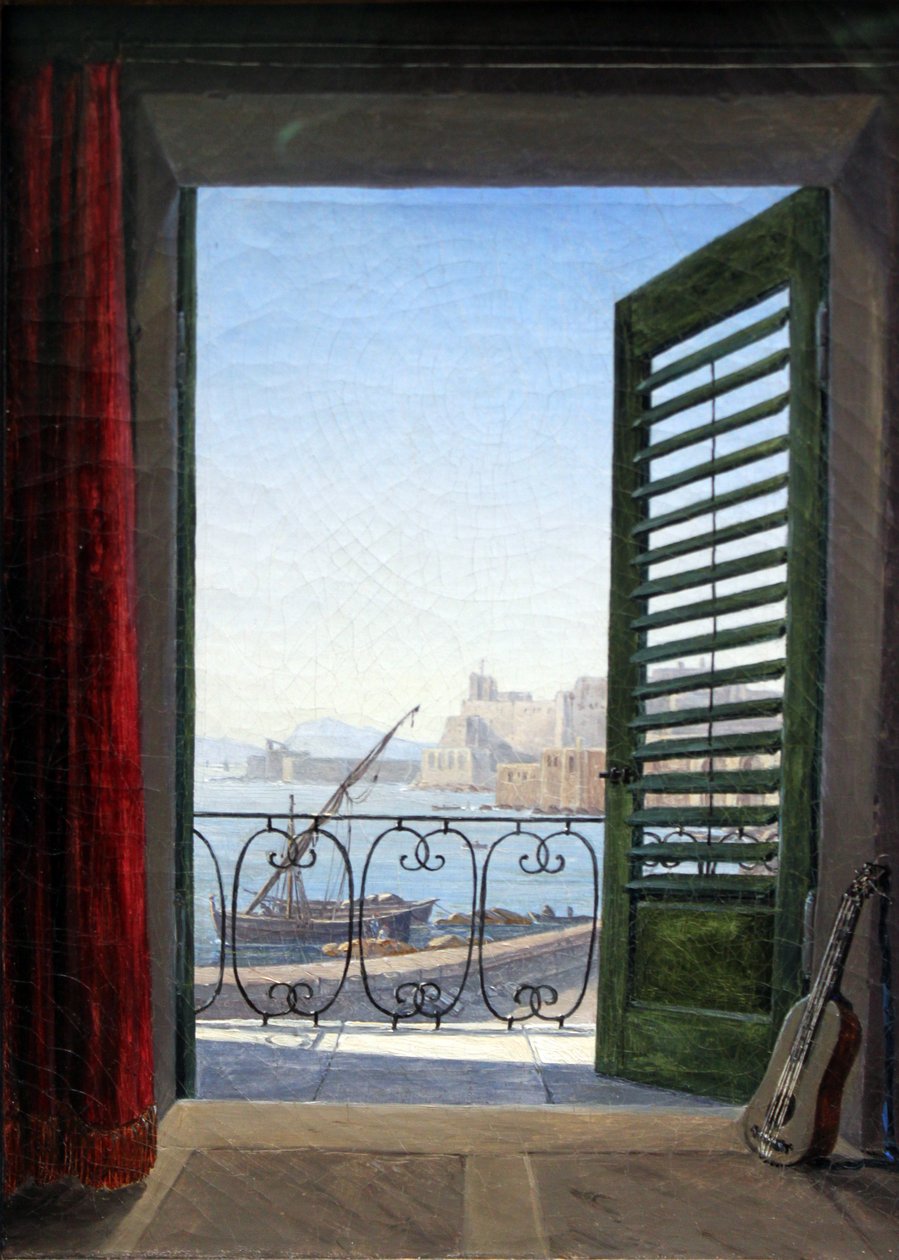 Alemán: Balkon in Neapel Habitación con balcón con vistas al golfo de Nápoles de Carl Gustav Carus