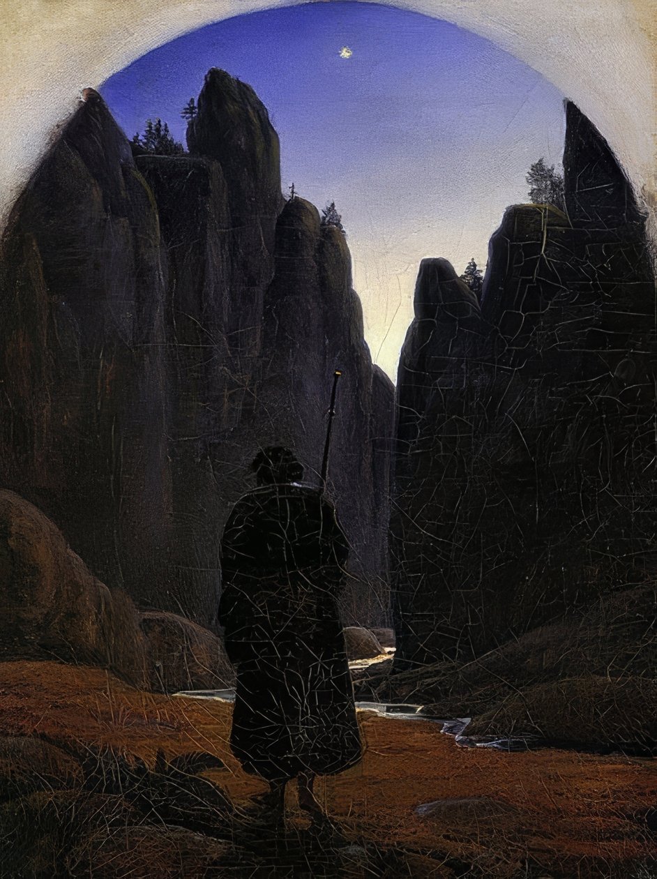 Peregrino en el valle rocoso. Alrededor de 1820 de Carl Gustav Carus