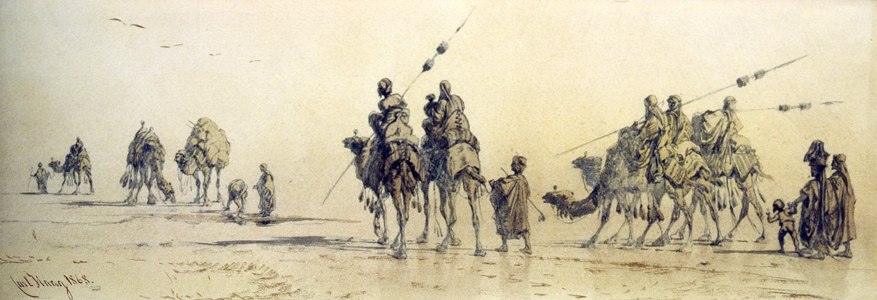 Una Caravana de Beduinos Acercándose a un Pozo en el Desierto de Carl Haag