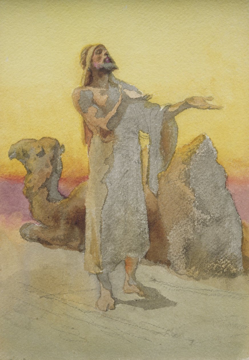 Estudio de un árabe rezando en el desierto con su camello de Carl Haag